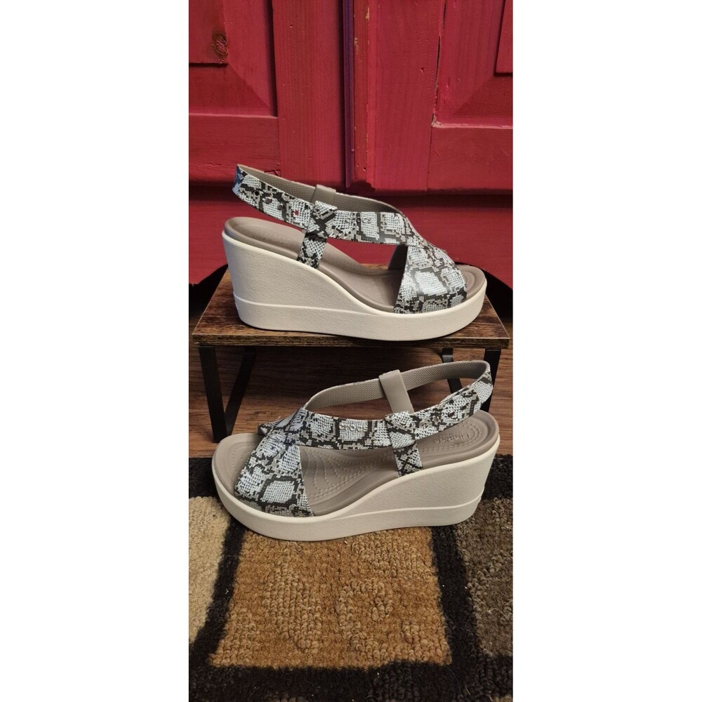 Crocs Women’s 8 Brooklyn High Wedge Sandals Multi Stucco  100% Authentic EUC